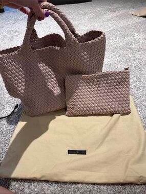 Naghedi Blush Pink Woven Tote with Pouch